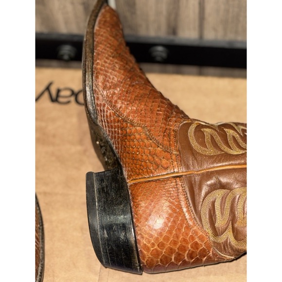 Vintage Tony Lama Python Snakeskin Brown Cowboy Boots Mens 10.5 D Exotic Western - Picture 9 of 16